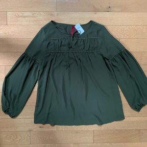 Gold Studded Dark Green Balloon Sleeve Blouse
